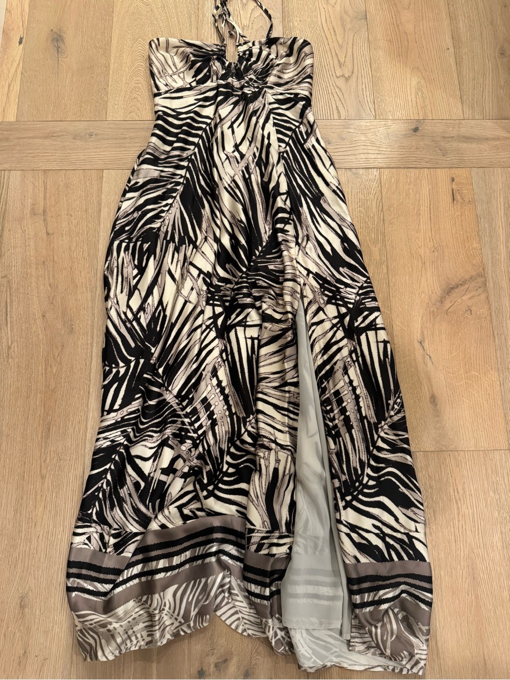Women’s Black & Cream Printed Maxi Halter Dress